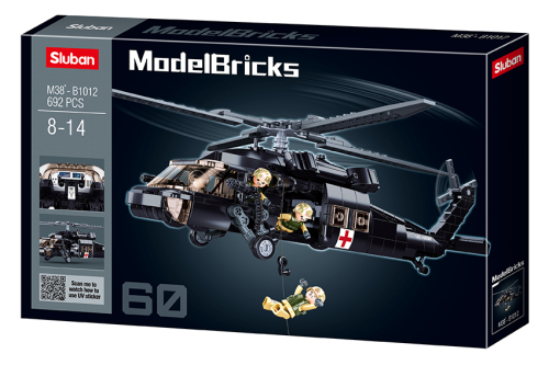 KLOCKI SLUBAN B1012 Helikopter Sikorsky Black Hawk Model Bricks 692 el.