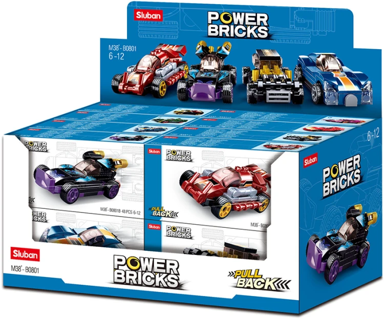 KLOCKI SLUBAN B0801 Zestaw 8 szt. Mini Pojazdy z Napędem Power Bricks