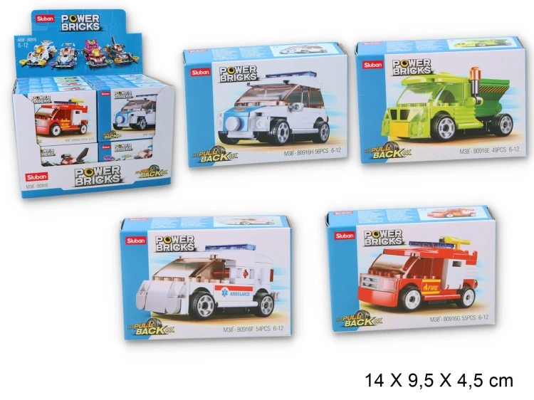 KLOCKI SLUBAN B0916 Zestaw 8 szt. Mini Pojazdy z Napędem Power Bricks