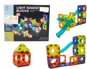 KLOCKI MAGNETYCZNE Kulodrom Zjeżdżalnia ze światłem 49 El.