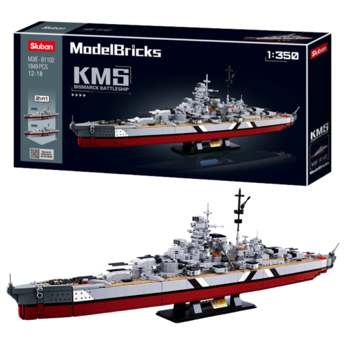 KLOCKI SLUBAN B1102 Okręt Wojskowy Pancernik Bismarck Modelbricks 1849 el.
