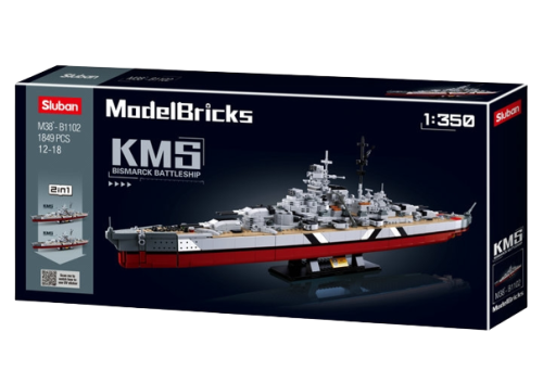 KLOCKI SLUBAN B1102 Okręt Wojskowy Pancernik Bismarck Modelbricks 1849 el.