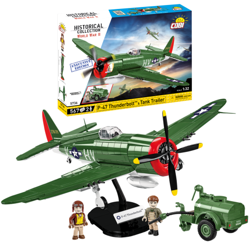 KLOCKI COBI 5736 Samolot P-47 Thunderbolt & Tank Trailer - Executive Edition HC WW2 567 El.