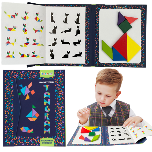Tangram drewniany klocki magnetyczne kształty z książką