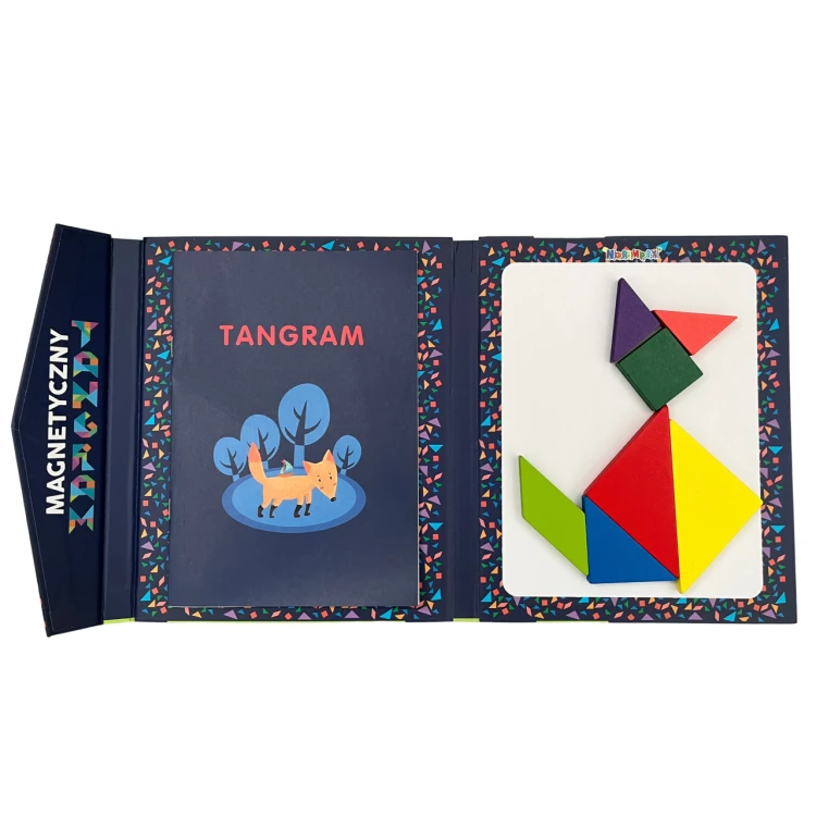 Tangram drewniany klocki magnetyczne kształty z książką