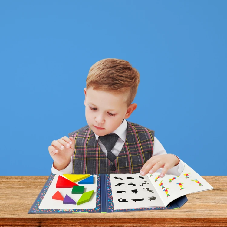 Tangram drewniany klocki magnetyczne kształty z książką