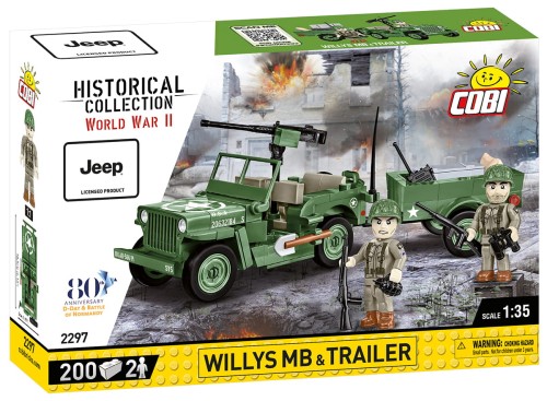 KLOCKI COBI 2297 Pojazd Jeep Willys z przyczepką HC WW2 200 El.