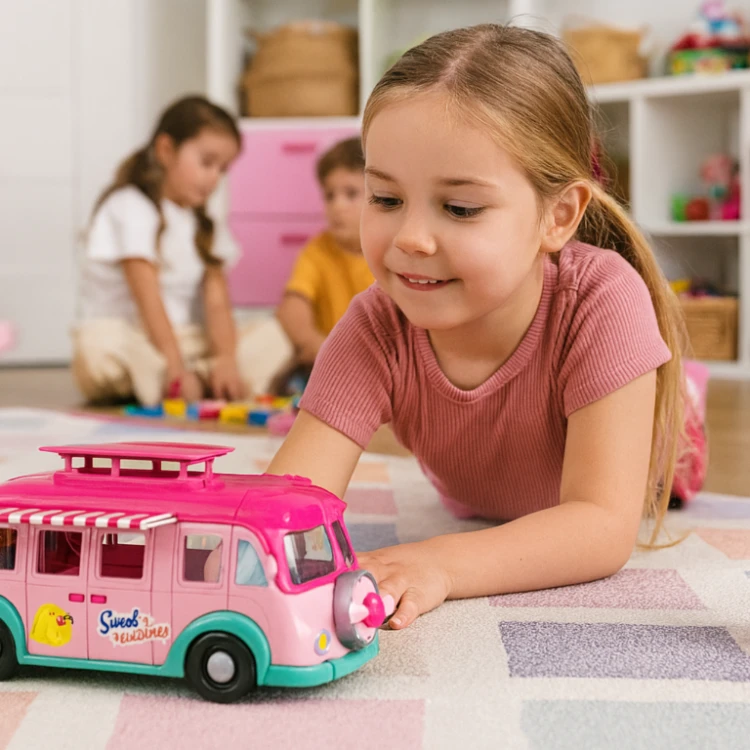 AUTO DLA LALEK, KAMPER LODZIARNIA Z LALKĄ I AKCESORIAMI