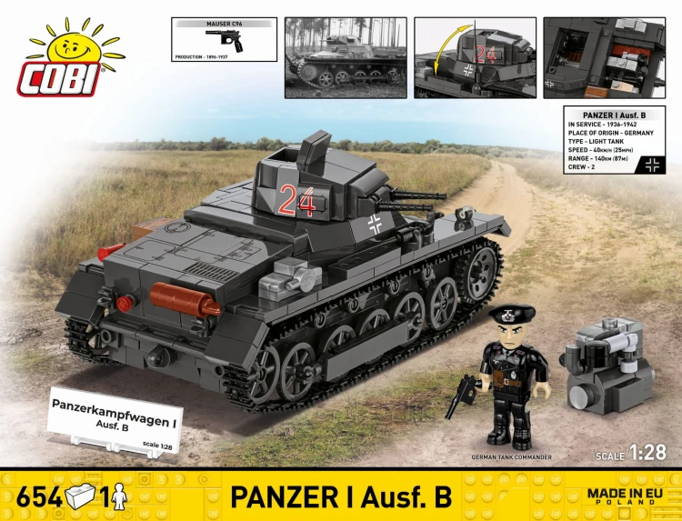 KLOCKI COBI 2660 Czołg Niemiecki Panzer I WWII HC Francja 1940 654el
