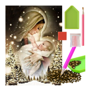 MOZAIKA DIAMENTOWA - OBRAZKI ŚWIĘTE MATKA BOSKA Z DZIECIĄTKIEM ZIMOWE CHOINKI