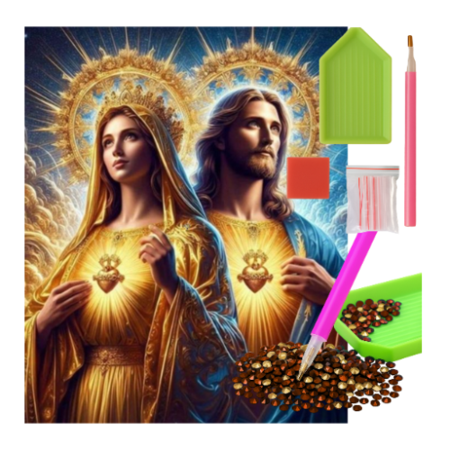 MOZAIKA DIAMENTOWA - OBRAZKI ŚWIĘTE MARIA I JEZUS GOREJĄCE SERCA