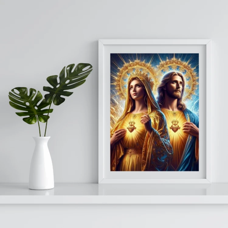MOZAIKA DIAMENTOWA - OBRAZKI ŚWIĘTE MARIA I JEZUS GOREJĄCE SERCA