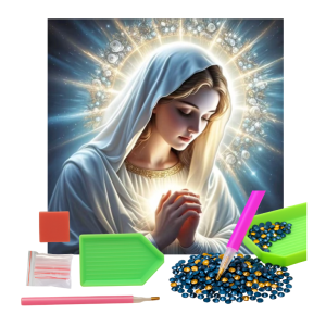 MOZAIKA DIAMENTOWA - OBRAZKI ŚWIĘTE MARYJA MODLĄCA SIĘ W AUREOLI Z RÓŻ