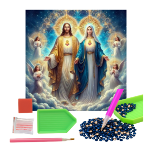 MOZAIKA DIAMENTOWA - OBRAZKI ŚWIĘTE JEZUS I MARYJA WŚRÓD ANIOŁÓW