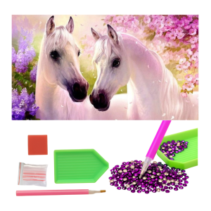 MOZAIKA DIAMENTOWA - KONIE BIAŁE WŚRÓD KWIATÓW