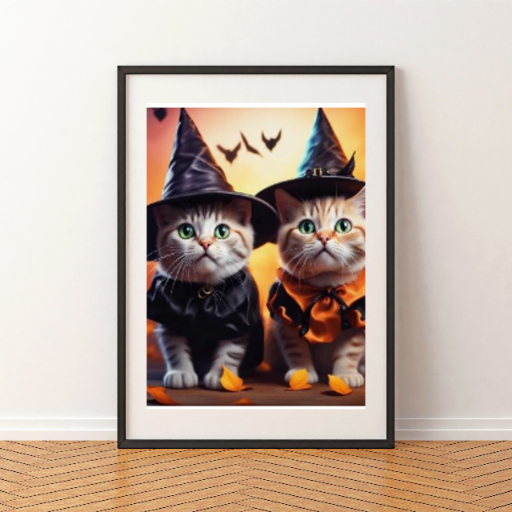 MOZAIKA DIAMENTOWA - HALLOWEEN KOTY W KAPELUSZACH WIEDŹMY