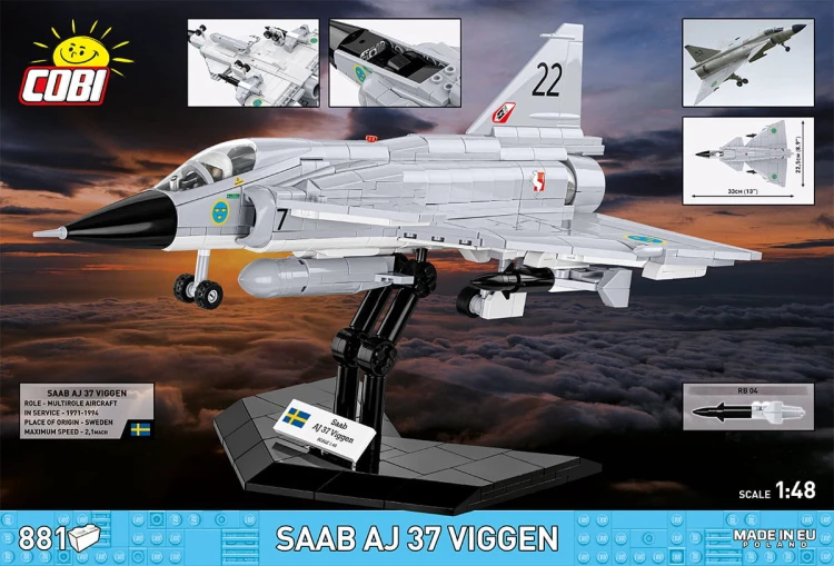 KLOCKI COBI 5915 SAMOLOT Myśliwiec Saab JA 37 Viggen ARMED FORCES 881el.
