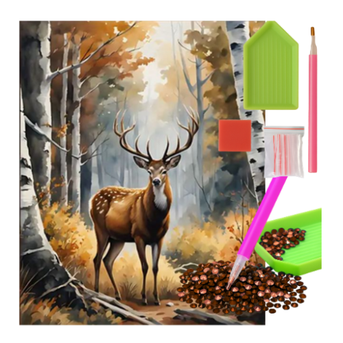 MOZAIKA DIAMENTOWA - JELEŃ NA LEŚNEJ DRODZE