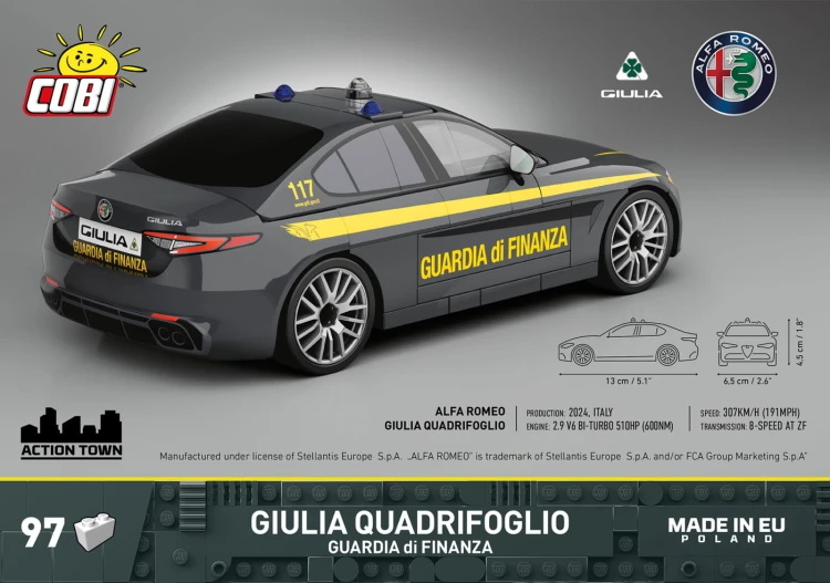 KLOCKI COBI 24657 Auto Alfa Romeo Gulia Quadrifoglio Guardia di Finanza ACTION TOWN 97 el.