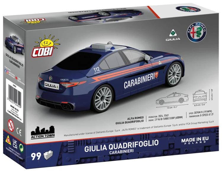 KLOCKI COBI 24654 Auto Policja Alfa Romeo Gulia Quadrifoglio Carabinieri ACTION TOWN 99 el.