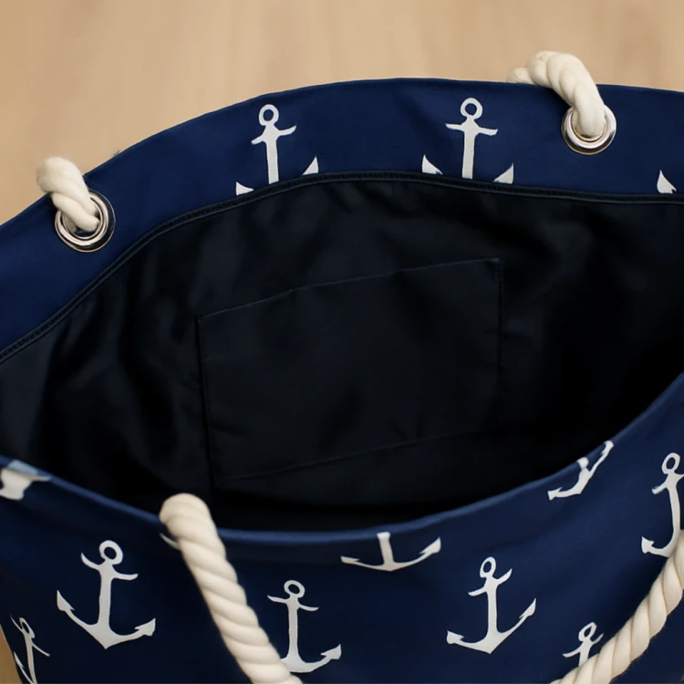 Torba plażowa na zamek w pasy duże kotwice niebieska shopper XXL