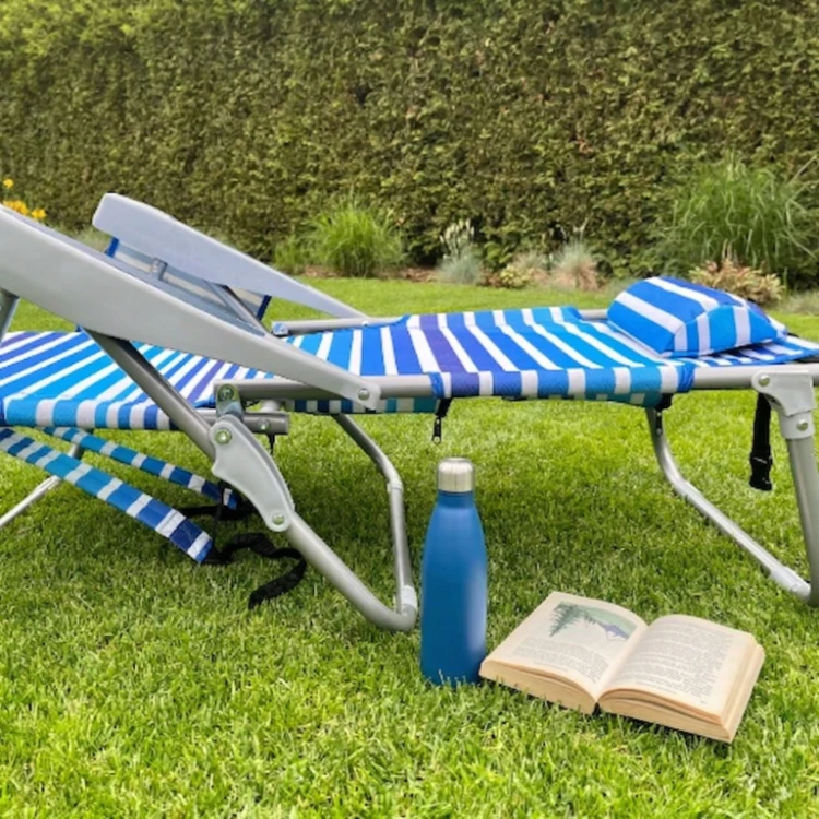 Leżak plażowy składany z kieszonkami turystyczny na plażę i do ogrodu
