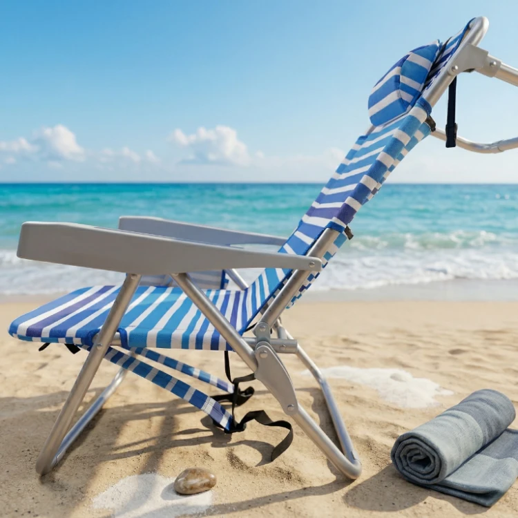 Leżak plażowy składany z kieszonkami turystyczny na plażę i do ogrodu