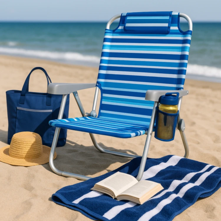 Leżak plażowy składany z kieszonkami turystyczny na plażę i do ogrodu
