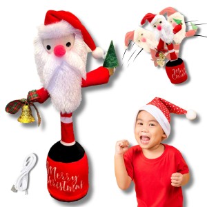 Mikołaj w worku świątecznym tańczący i grający dekoracja bożonarodzeniowa