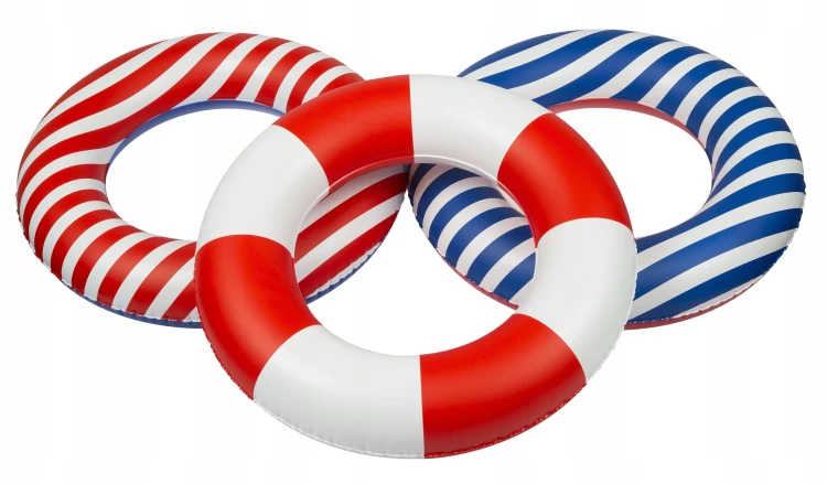 Koło dmuchane 55 cm paski czerwone dla dzieci do pływania na basen i plażę