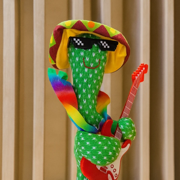 Kaktus tańczący z gitarą w okularach maskotka interaktywna dla dzieci