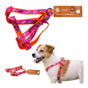 MISIO szelki z nadrukiem rozmar M - pomarańczowo różowe