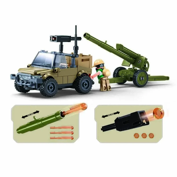 Klocki Konstrukcyjne Sluban Jeep z Działem Figurki 134 el Dzień Dziecka