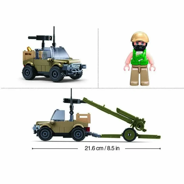 Klocki Konstrukcyjne Sluban Jeep z Działem Figurki 134 el Dzień Dziecka