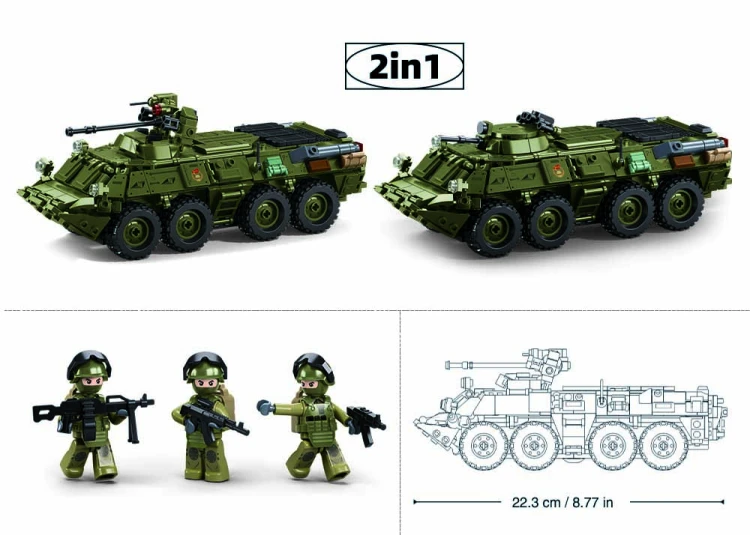 Klocki Konstrukcyjne Sluban BTR-80 SKOT Transporter 619 el Dzień Dziecka