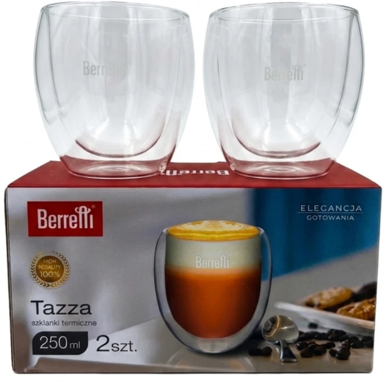 Szklanki termiczne Berretti Tazza 250 ml 2 szt podwójne szkło do kawy