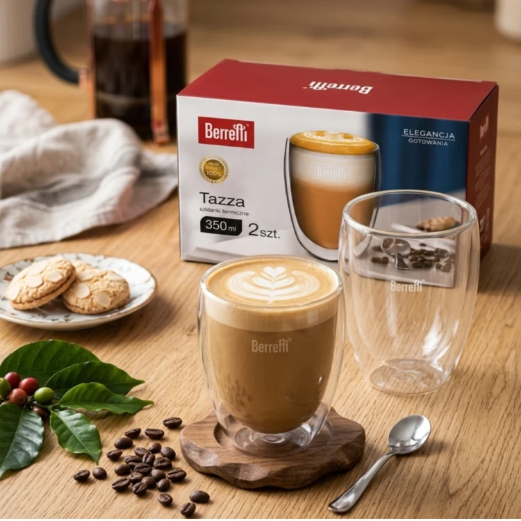 Berretti Szklanki Termiczne 350 ml 2 szt Podwójne Szkło do Kawy Herbaty