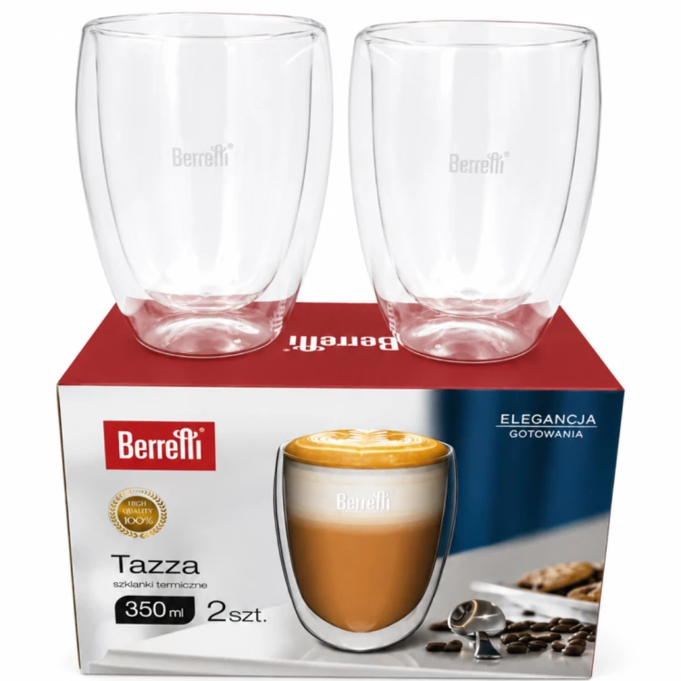 Berretti Szklanki Termiczne 350 ml 2 szt Podwójne Szkło do Kawy Herbaty
