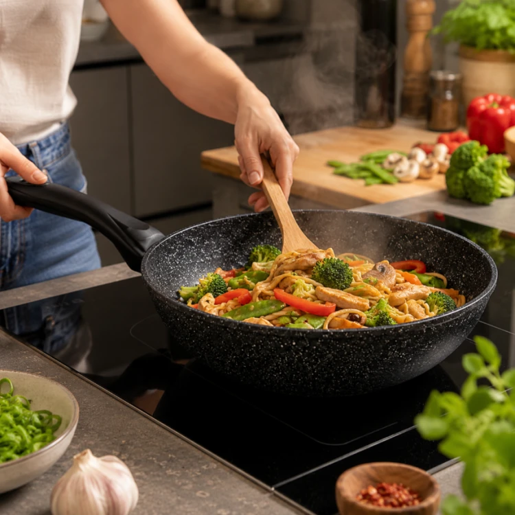 Patelnia głęboka Tivano wok 28 cm non stick na indukcję do dań azjatyckich domu