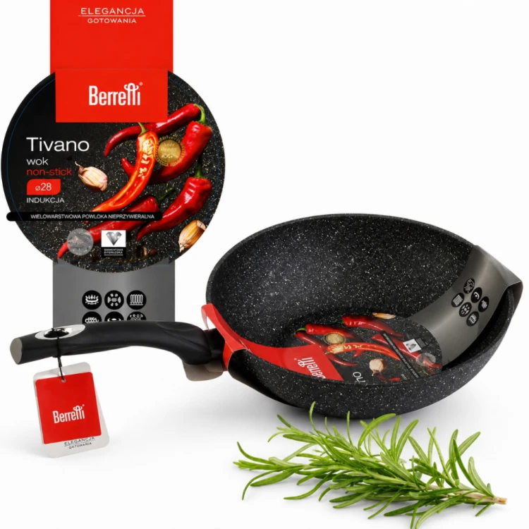 Patelnia głęboka Tivano wok 28 cm non stick na indukcję do dań azjatyckich domu