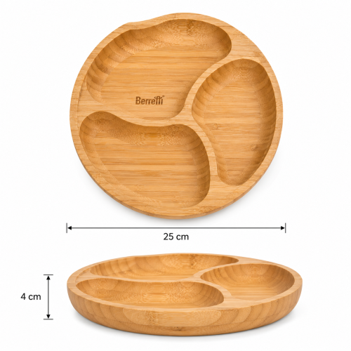 Patera trójdzielna Berretti bambusowa 25x4 cm talerz do przystawek i sera