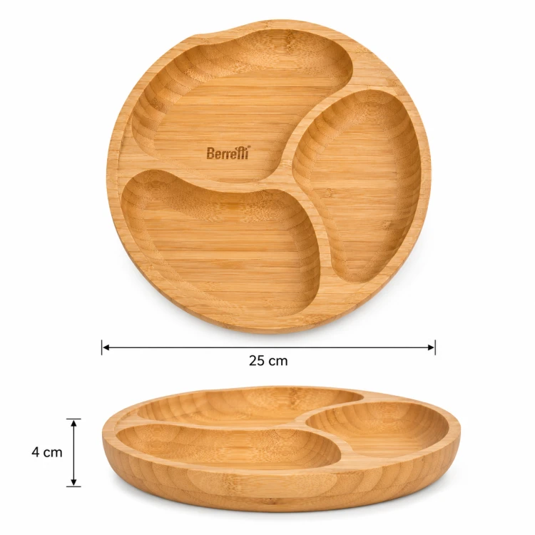 Patera trójdzielna Berretti bambusowa 25x4 cm talerz do przystawek i sera