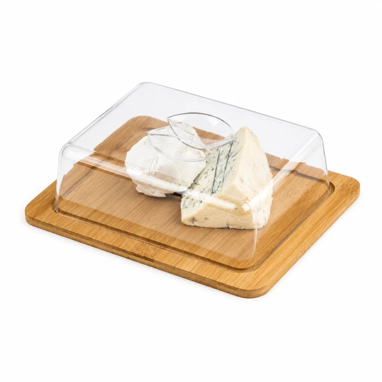 Patera na ciasto bambusowa 24 cm z pokrywą kloszem taca kuchenna na stół