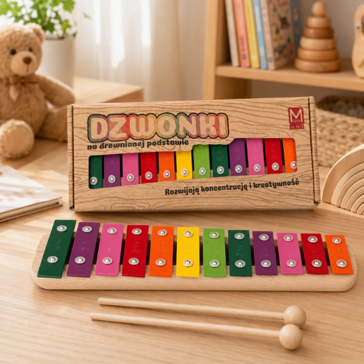 MAREK dzwonki na drewnianej podstawie 12 tonowe - M04KD