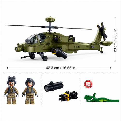 Klocki Sluban AH-64 Apache helikopter śmigłowiec wojskowy 1:35 734 el