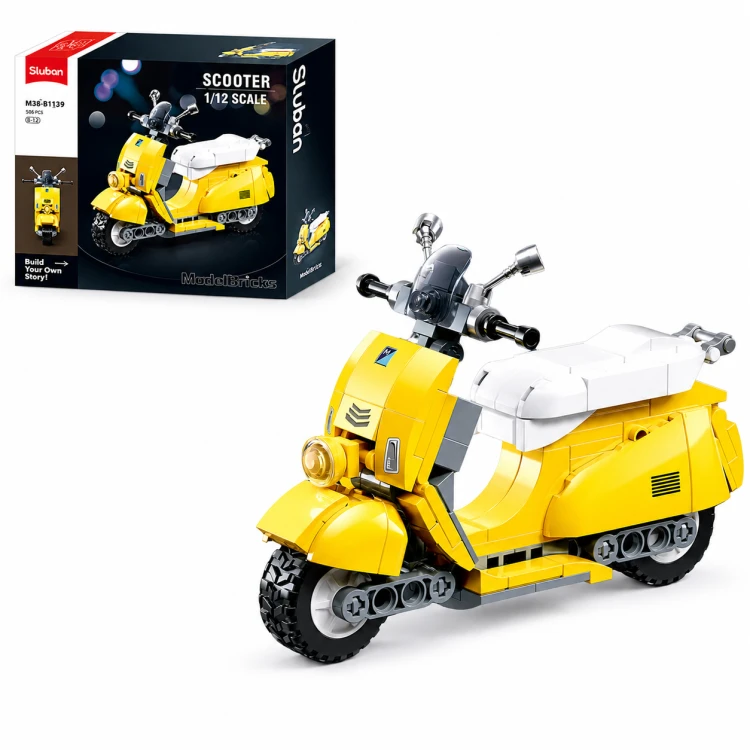 Klocki Sluban Skuter żółty 1:12 Model Bricks 161 el motocykl dla dzieci