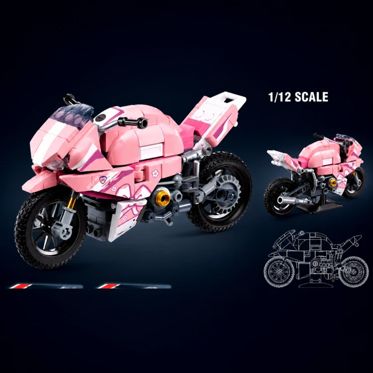 Klocki Sluban Motocykl Sportowy różowy 1:12 Model Bricks 215 el zestaw