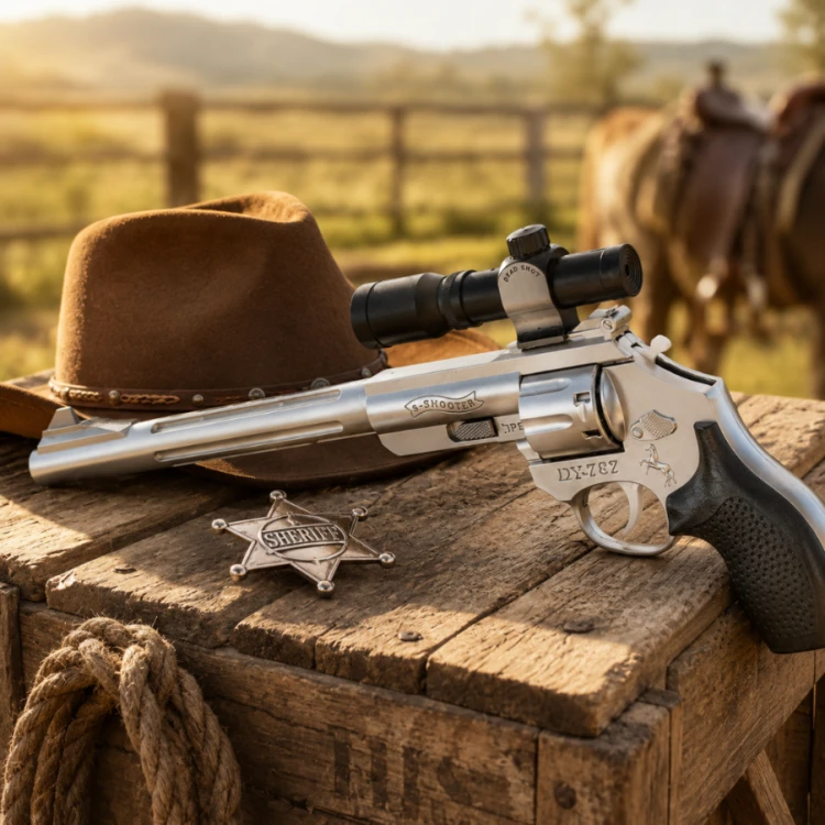 Pistolet rewolwer na kapiszony spłonkę z lunetą kowbojski zabawka dzieci