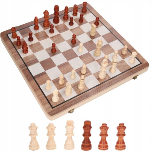 Szachy drewniane warcaby 2w1 gra logiczna planszowa rodzinna dla dzieci 3+