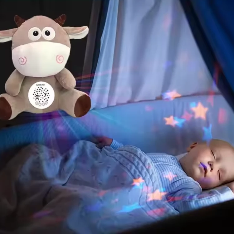 Projektor usypiacz krowa lampka nocna pluszak pozytywka 10 kołysanek